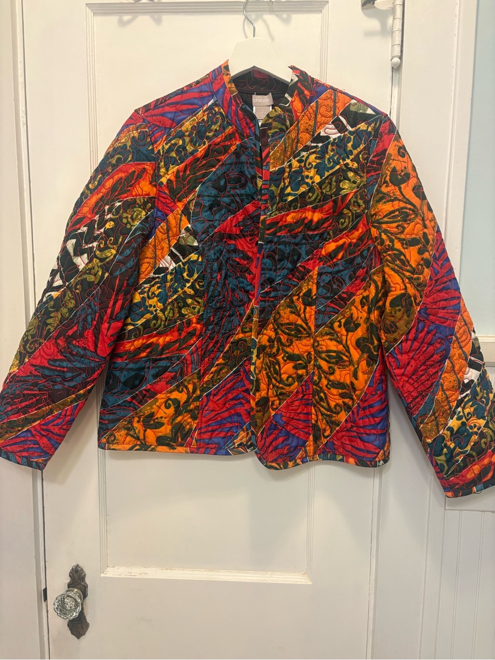 Chicos Colorful Quilted Jacket
Coat of Many Colors, Artsy, Festive